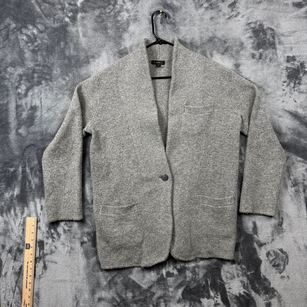 J.Crew Cardigan Sweater Womens S Gray Single Button Shawl Collar Knit Pocket